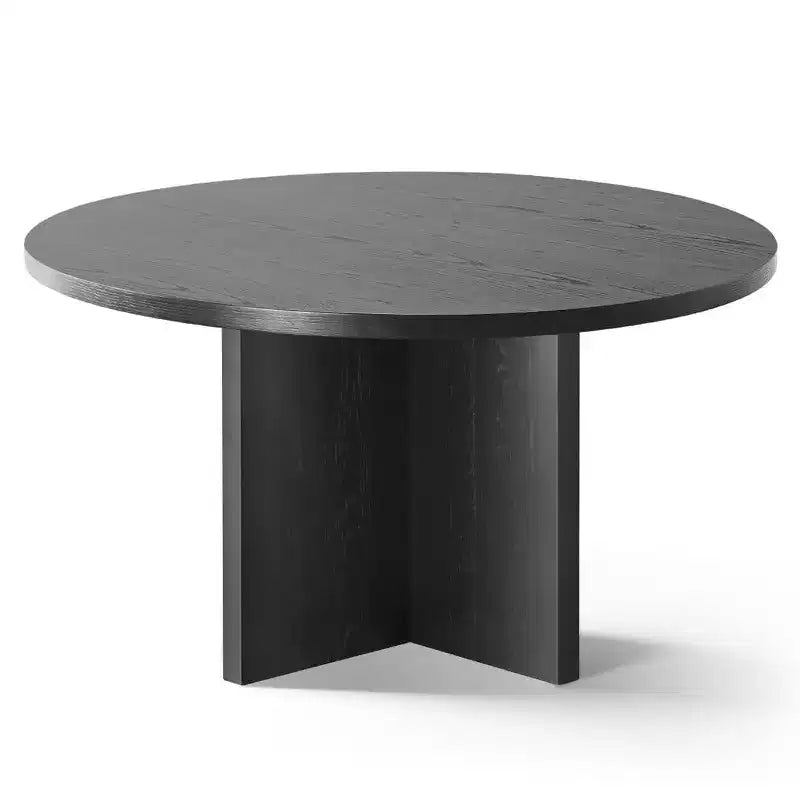 Ensemble de salle à manger rond 52 avec base sculpturale en forme de piédestal, chaises à dossier en cannage et sièges rembourrés de couleur neutre pour les maisons modernes-Panipeachy