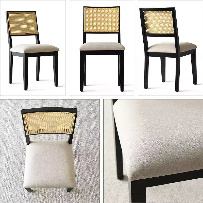 Ensemble de salle à manger rond 52 avec base sculpturale en forme de piédestal, chaises à dossier en cannage et sièges rembourrés de couleur neutre pour les maisons modernes-Panipeachy