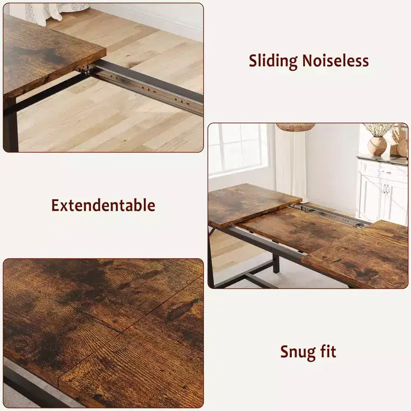 Ensemble de salle à manger 3 pièces pour 4 à 6 personnes, table de cuisine extensible de 160 cm et bancs pour 6 personnes, ensemble de table de cuisine rectangulaire avec structure métallique et 2 bancs rembourrés