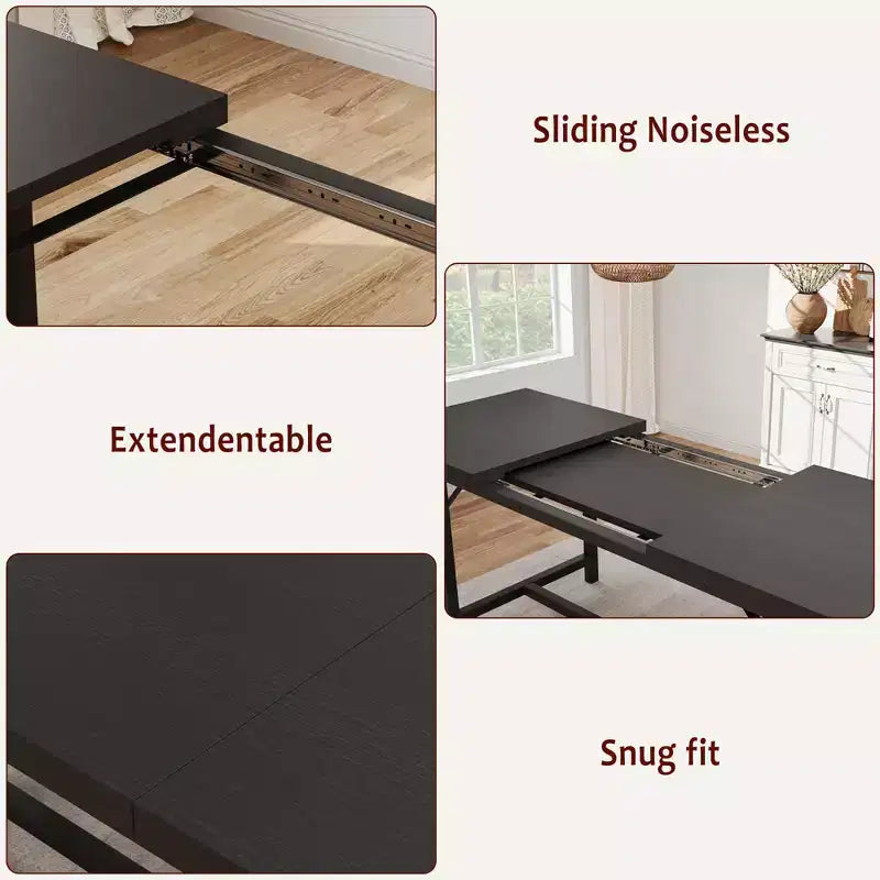Ensemble de salle à manger 3 pièces pour 4 à 6 personnes, table de cuisine extensible de 160 cm et bancs pour 6 personnes, ensemble de table de cuisine rectangulaire avec structure métallique et 2 bancs rembourrés