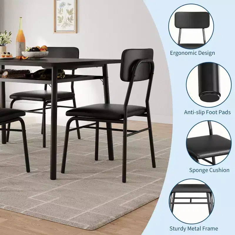 Ensemble de salle à manger 3 pièces pour 2 personnes – Petite table carrée avec étagère de rangement et cadre en métal, comprend 2 chaises rembourrées, Marron