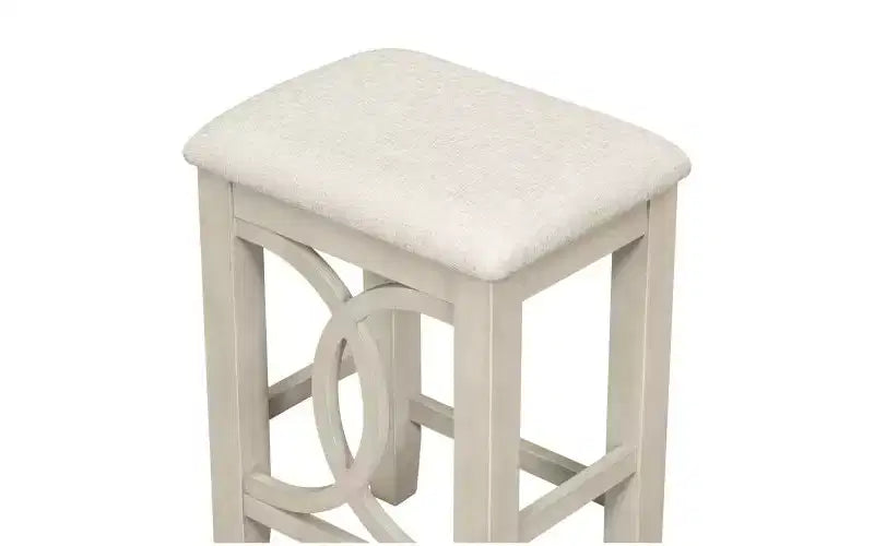 JVNOXK Ensemble table et 2 tabourets de bar style campagnard, ports USB intégrés et tabourets rembourrés, idéal pour les salles à manger, blanc