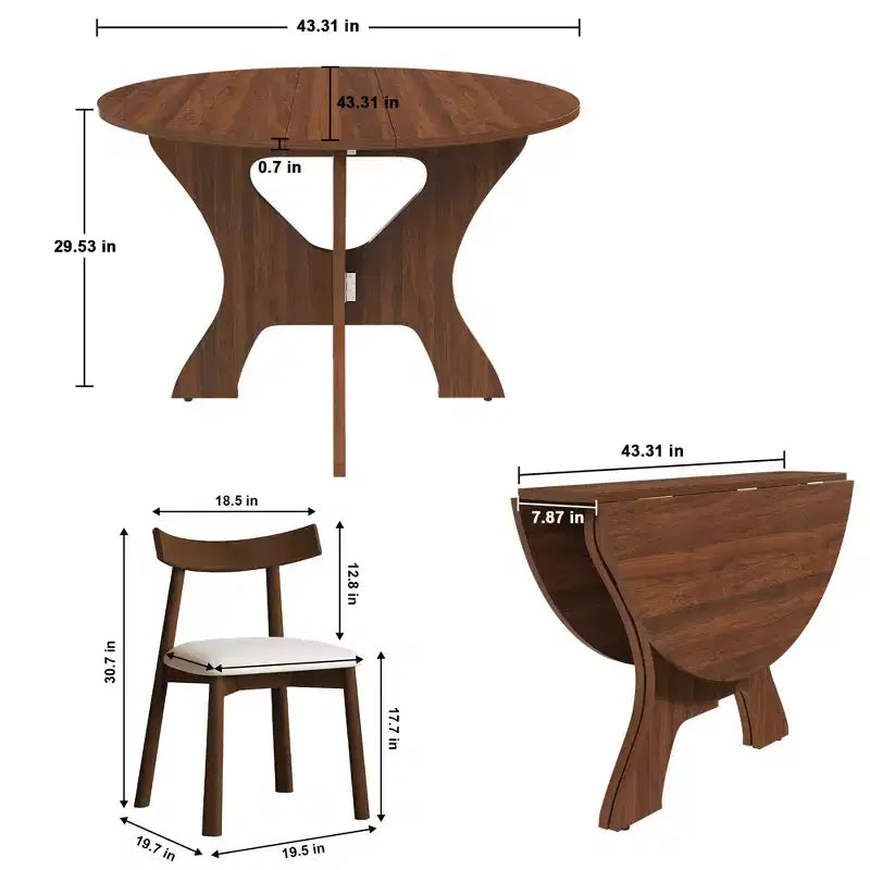 Ensemble de table à manger pliante GDFStudio Norwick de 43 po en bois avec 2 chaises en polyuréthane