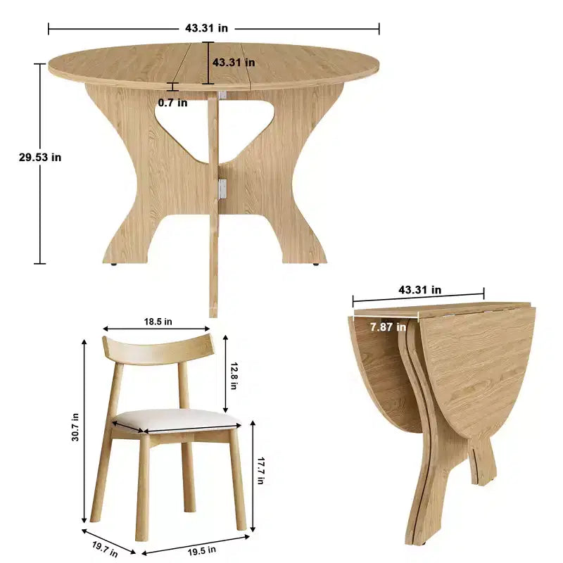 Ensemble de table à manger pliante GDFStudio Norwick de 43 po en bois avec 2 chaises en polyuréthane