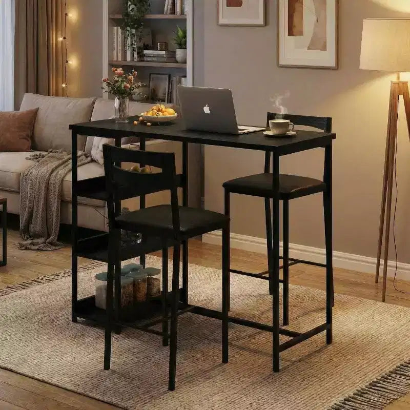 Ensemble de table à manger à hauteur de comptoir 36 po pour 2 avec chaises de bar rembourrées et étagères de rangement, table de cuisine peu encombrante pour petit espace, appartement