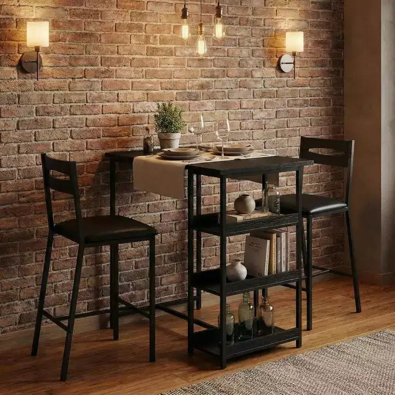 Ensemble de table à manger à hauteur de comptoir 36 po pour 2 avec chaises de bar rembourrées et étagères de rangement, table de cuisine peu encombrante pour petit espace, appartement