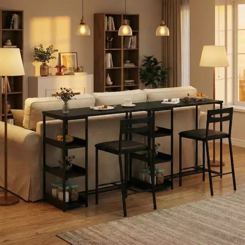 Ensemble de table à manger à hauteur de comptoir 36 po pour 2 avec chaises de bar rembourrées et étagères de rangement, table de cuisine peu encombrante pour petit espace, appartement