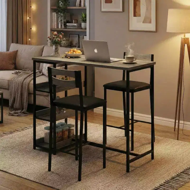 Ensemble de table à manger à hauteur de comptoir 36 po pour 2 avec chaises de bar rembourrées et étagères de rangement, table de cuisine peu encombrante pour petit espace, appartement
