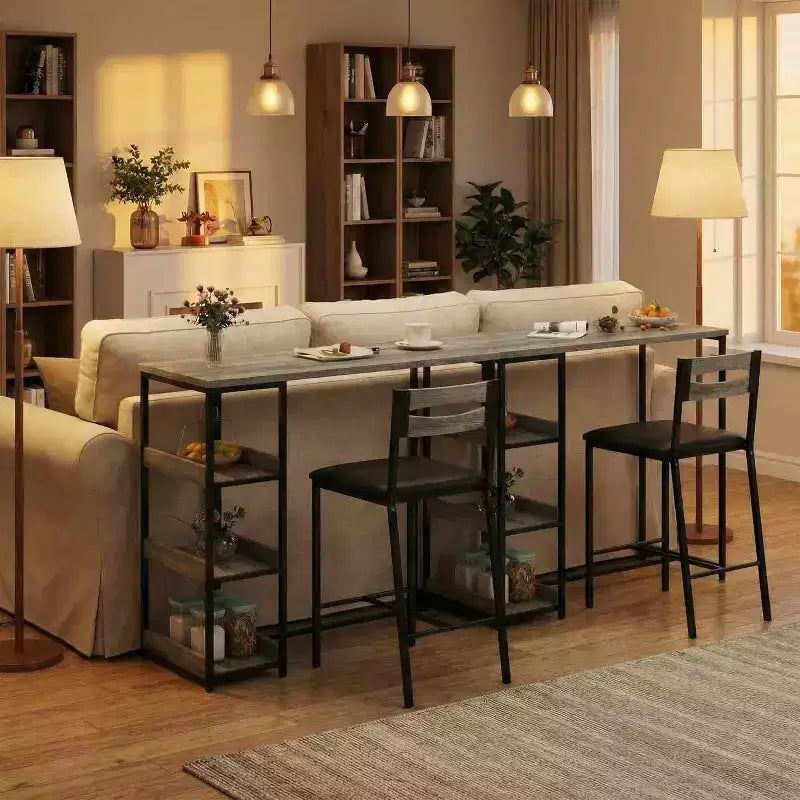 Ensemble de table à manger à hauteur de comptoir 36 po pour 2 avec chaises de bar rembourrées et étagères de rangement, table de cuisine peu encombrante pour petit espace, appartement