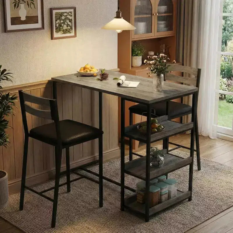 Ensemble de table à manger à hauteur de comptoir 36 po pour 2 avec chaises de bar rembourrées et étagères de rangement, table de cuisine peu encombrante pour petit espace, appartement