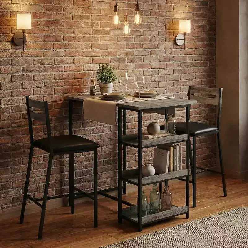 Ensemble de table à manger à hauteur de comptoir 36 po pour 2 avec chaises de bar rembourrées et étagères de rangement, table de cuisine peu encombrante pour petit espace, appartement