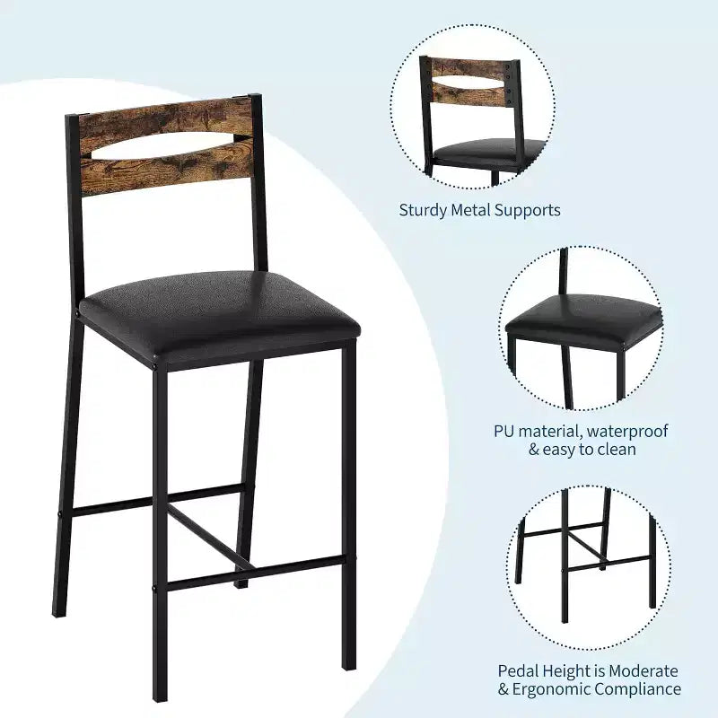 Ensemble de table à manger à hauteur de comptoir 36 po pour 2 avec chaises de bar rembourrées et étagères de rangement, table de cuisine peu encombrante pour petit espace, appartement