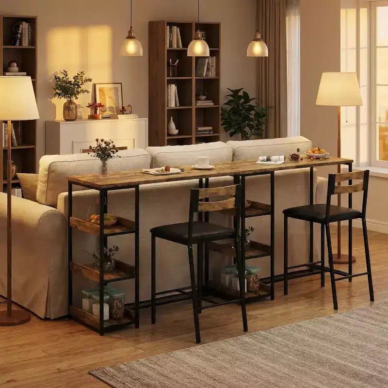 Ensemble de table à manger à hauteur de comptoir 36 po pour 2 avec chaises de bar rembourrées et étagères de rangement, table de cuisine peu encombrante pour petit espace, appartement