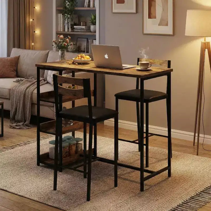 Ensemble de table à manger à hauteur de comptoir 36 po pour 2 avec chaises de bar rembourrées et étagères de rangement, table de cuisine peu encombrante pour petit espace, appartement