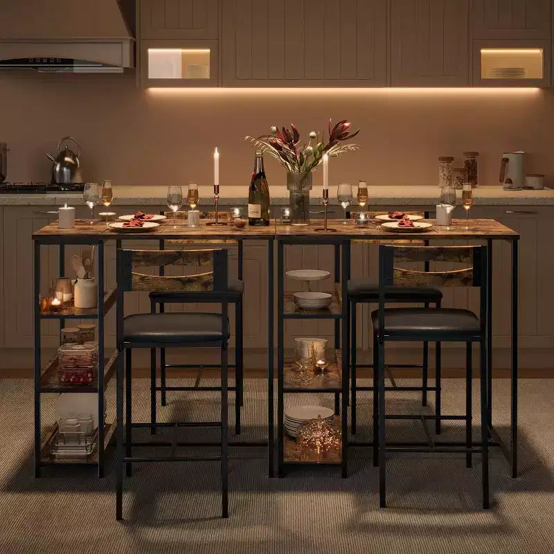Ensemble de table à manger à hauteur de comptoir 36 po pour 2 avec chaises de bar rembourrées et étagères de rangement, table de cuisine peu encombrante pour petit espace, appartement