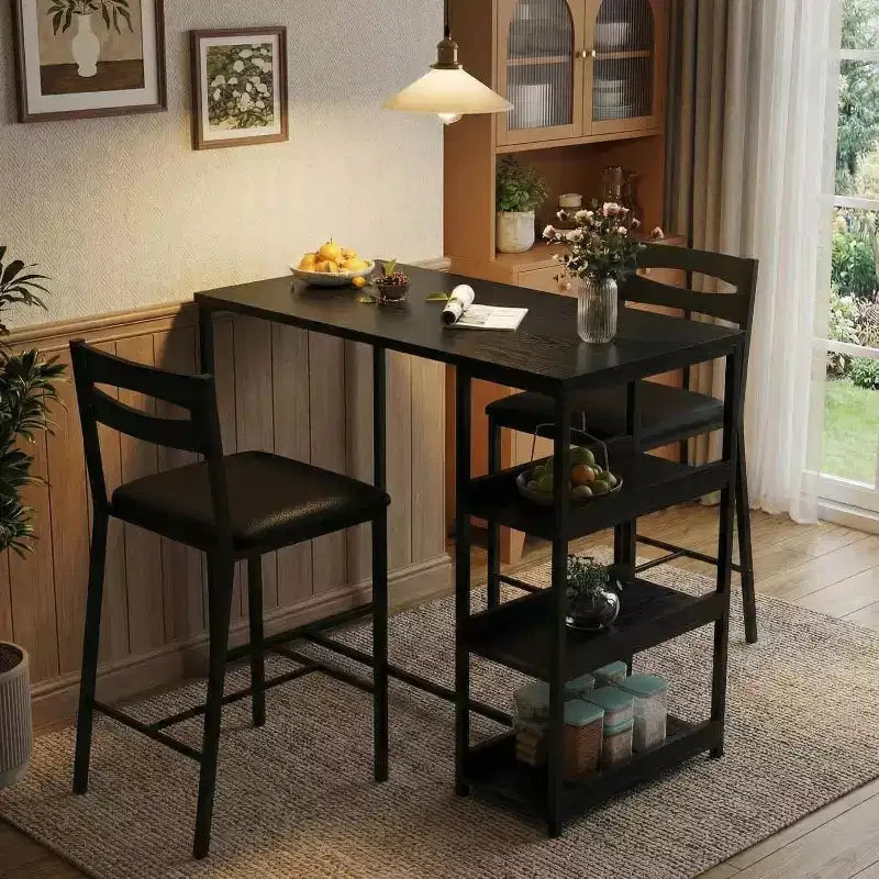 Ensemble de table à manger à hauteur de comptoir 36 po pour 2 avec chaises de bar rembourrées et étagères de rangement, table de cuisine peu encombrante pour petit espace, appartement