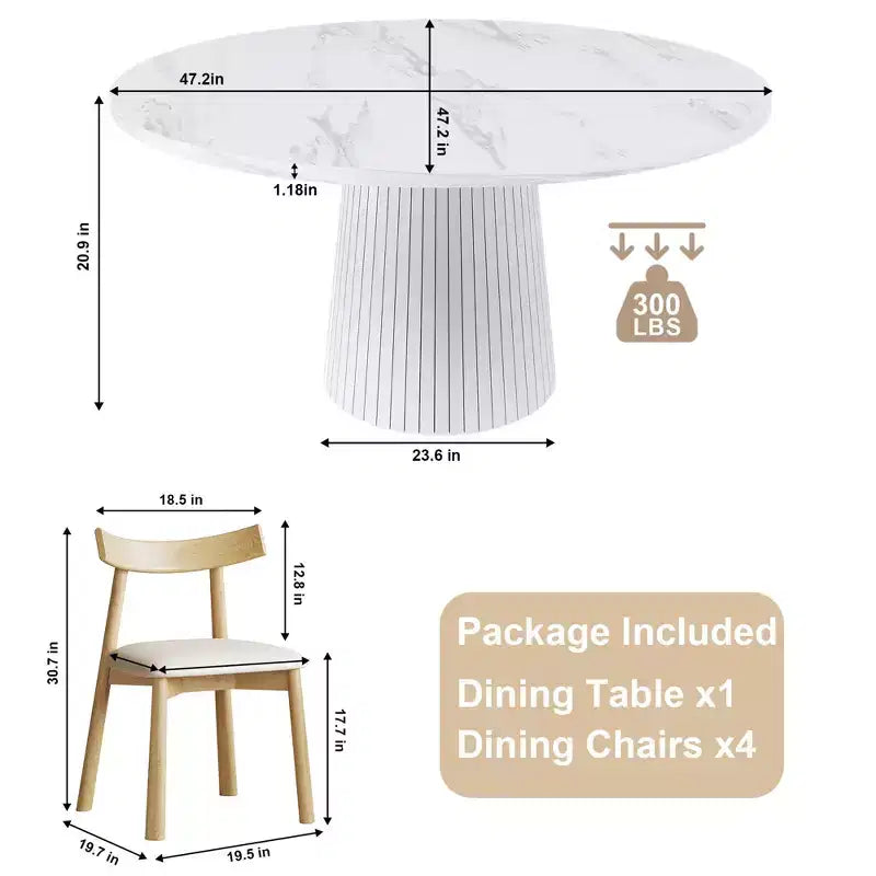 Ensemble de salle à manger 5 pièces moderne en bois Anita de GDFStudio avec table ronde et 4 chaises ergonomiques