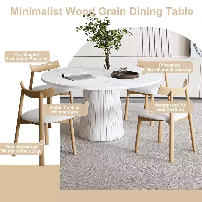 Ensemble de salle à manger 5 pièces moderne en bois Anita de GDFStudio avec table ronde et 4 chaises ergonomiques