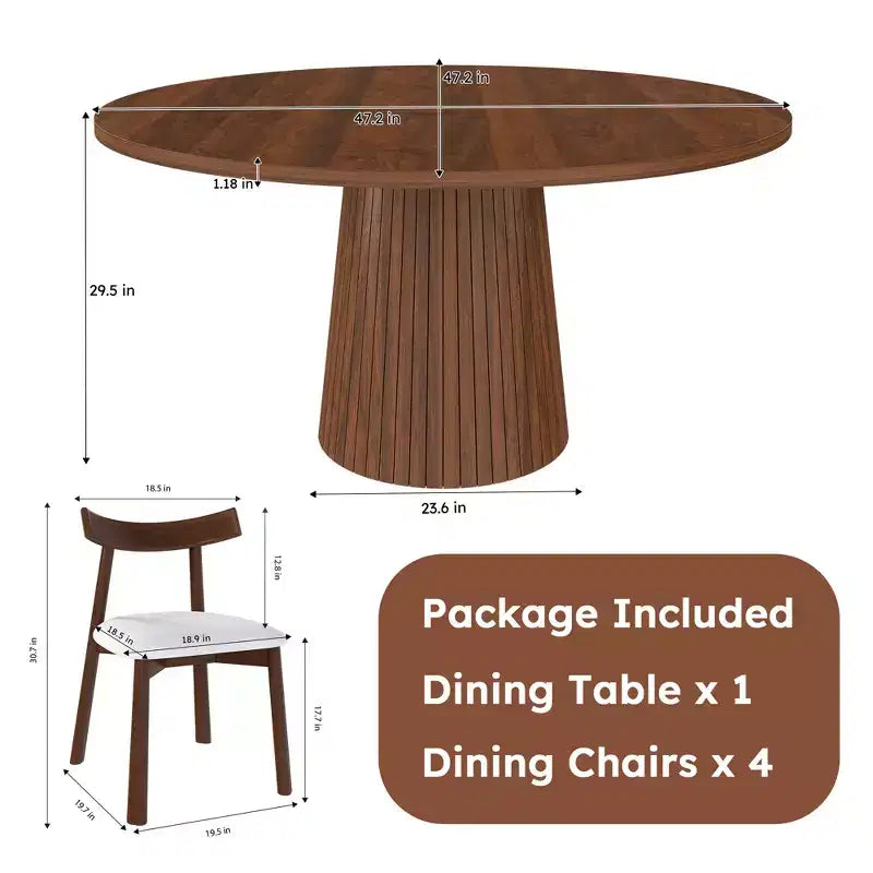 Ensemble de salle à manger 5 pièces moderne en bois Anita de GDFStudio avec table ronde et 4 chaises ergonomiques