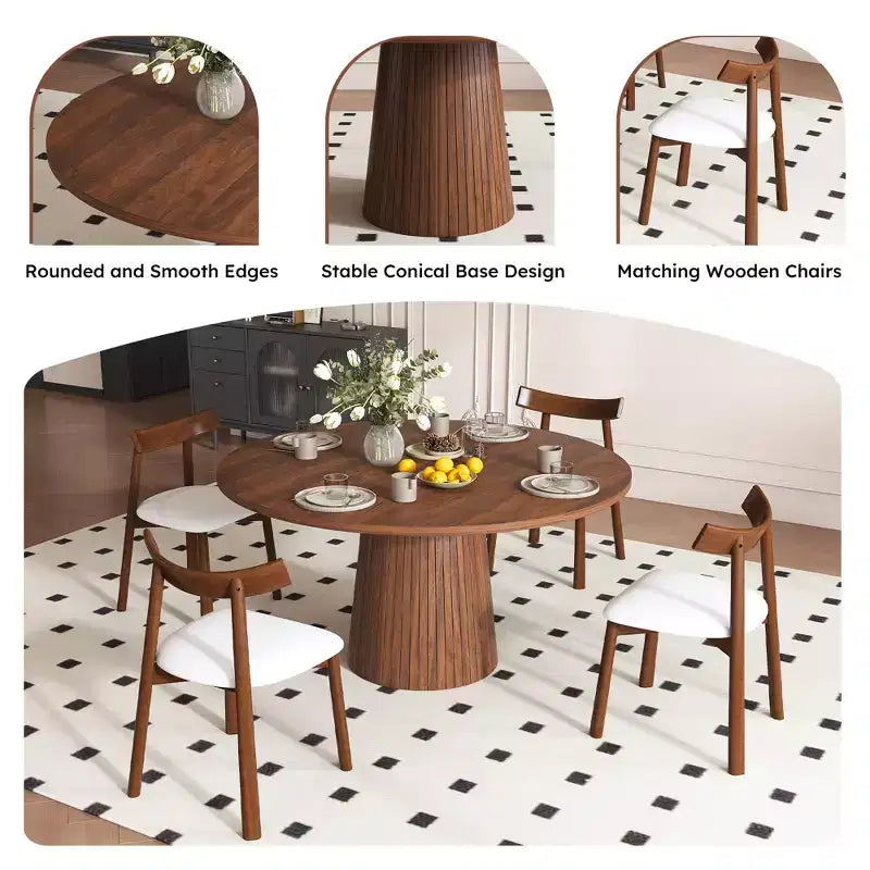 Ensemble de salle à manger 5 pièces moderne en bois Anita de GDFStudio avec table ronde et 4 chaises ergonomiques