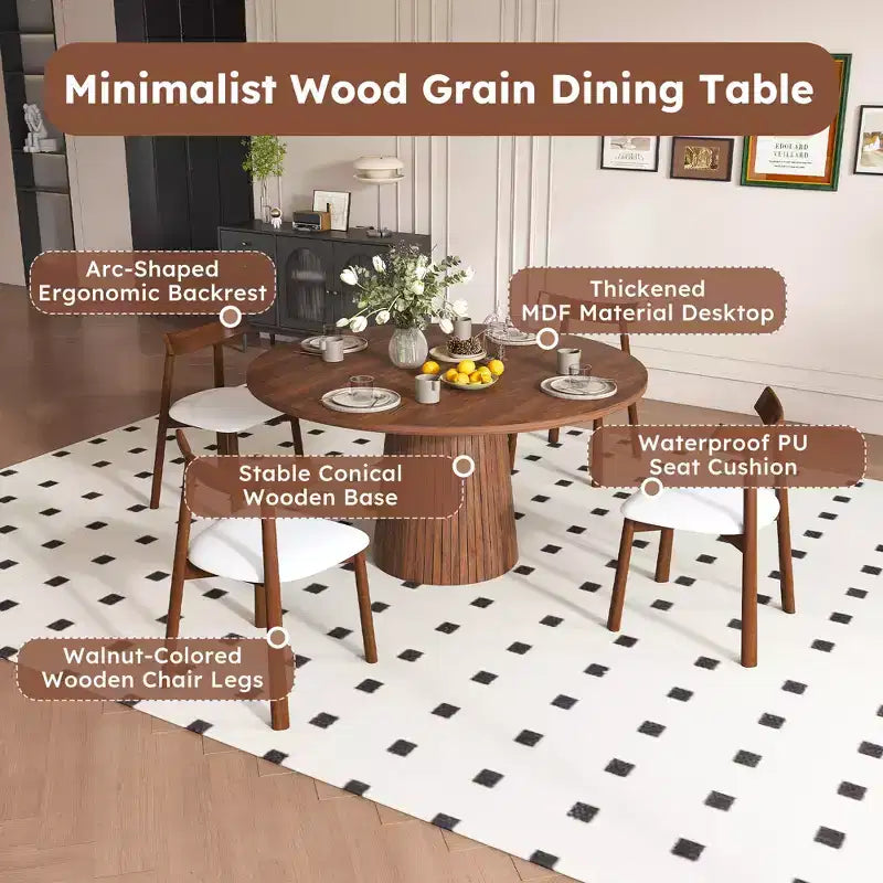 Ensemble de salle à manger 5 pièces moderne en bois Anita de GDFStudio avec table ronde et 4 chaises ergonomiques