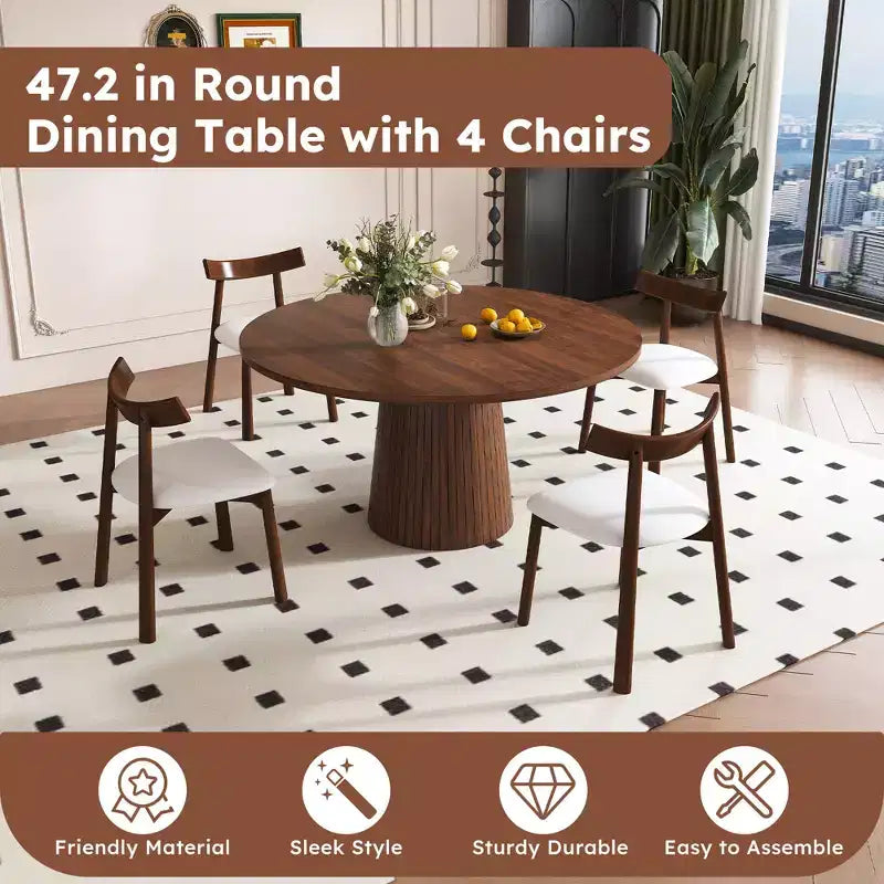 Ensemble de salle à manger 5 pièces moderne en bois Anita de GDFStudio avec table ronde et 4 chaises ergonomiques