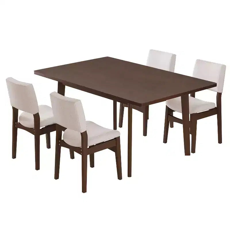 Ensemble de salle à manger moderne 5 pièces avec table en bois massif et 4 chaises en lin, pour cuisine ou salle à manger