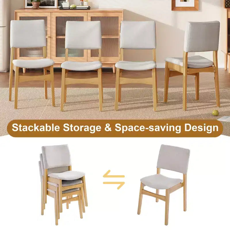 Ensemble de salle à manger moderne 5 pièces avec table en bois massif et 4 chaises en lin, pour cuisine ou salle à manger