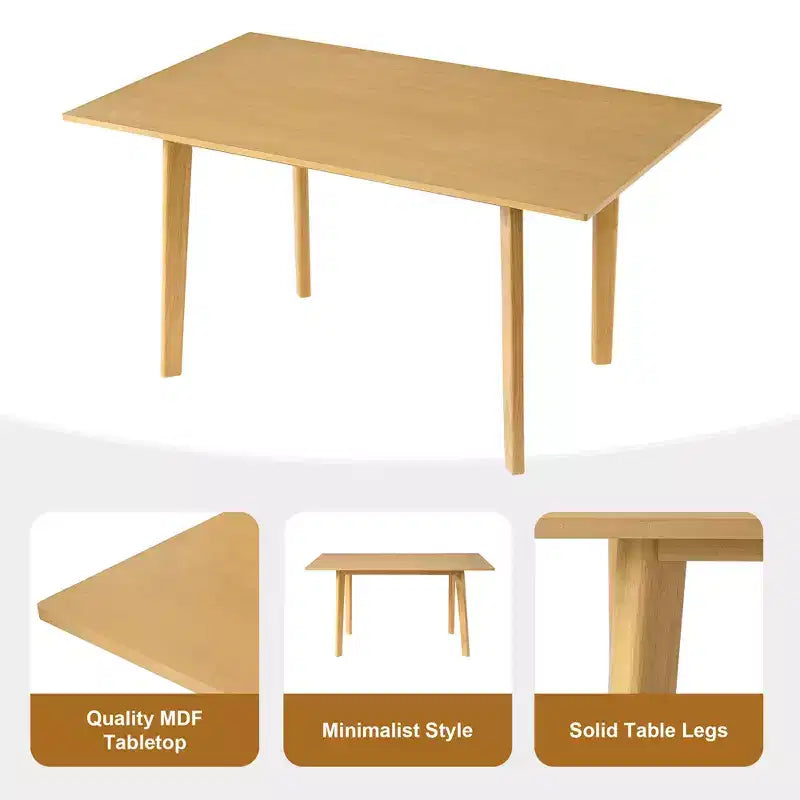 Ensemble de salle à manger moderne 5 pièces avec table en bois massif et 4 chaises en lin, pour cuisine ou salle à manger