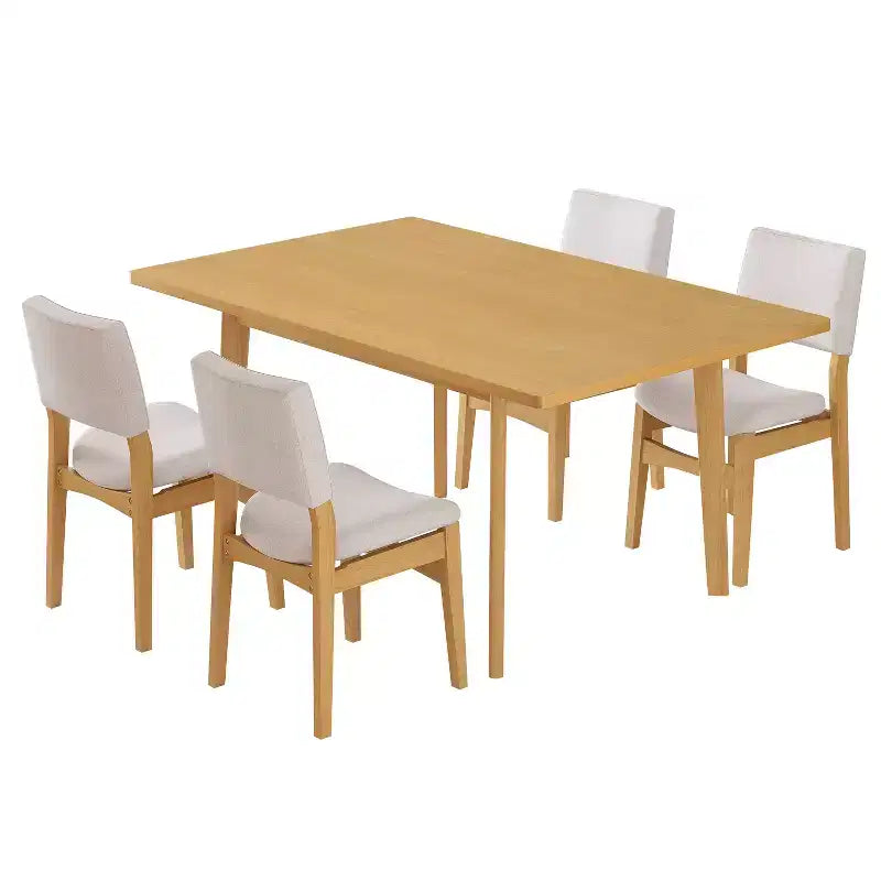 Ensemble de salle à manger moderne 5 pièces avec table en bois massif et 4 chaises en lin, pour cuisine ou salle à manger