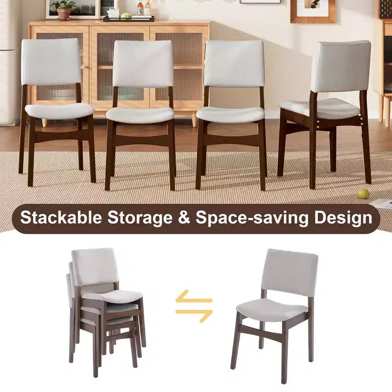 Ensemble de salle à manger moderne 5 pièces avec table en bois massif et 4 chaises en lin, pour cuisine ou salle à manger
