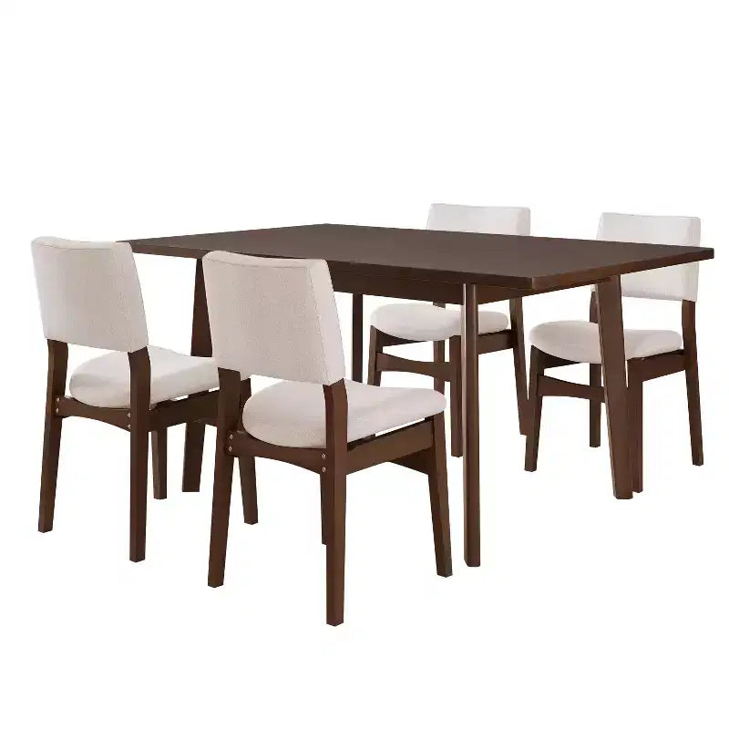 Ensemble de salle à manger moderne 5 pièces avec table en bois massif et 4 chaises en lin, pour cuisine ou salle à manger