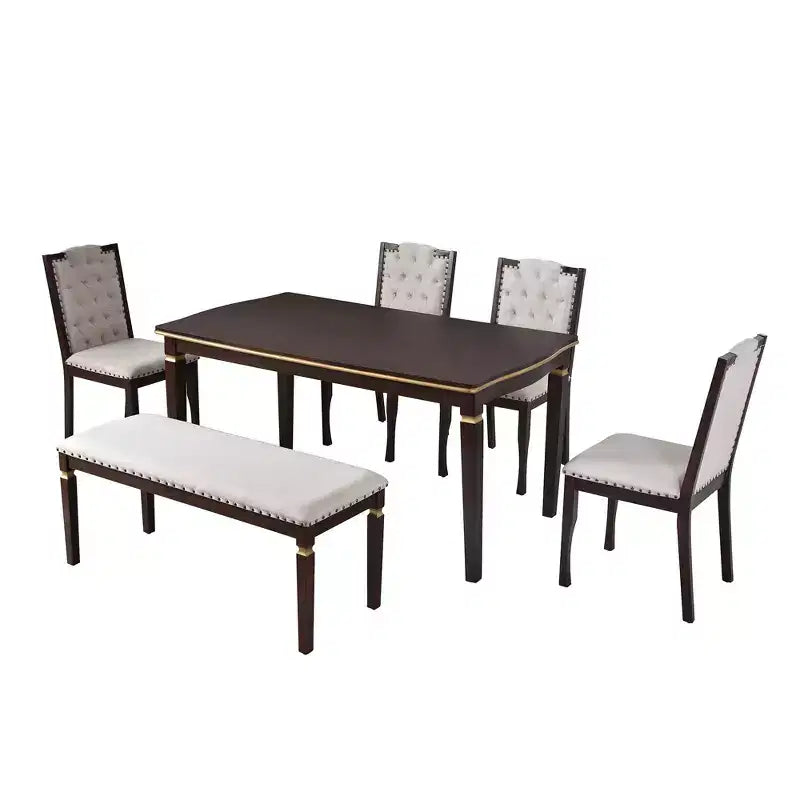 Ensemble de salle à manger 6 pièces GDFStudio Mathis avec table rectangulaire de 60 po, 4 chaises capitonnées à dossier haut et 1 banc
