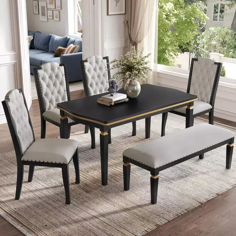 Ensemble de salle à manger 6 pièces GDFStudio Mathis avec table rectangulaire de 60 po, 4 chaises capitonnées à dossier haut et 1 banc