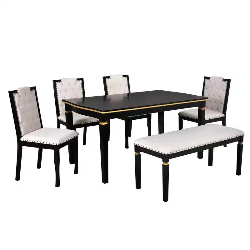 Ensemble de salle à manger 6 pièces GDFStudio Mathis avec table rectangulaire de 60 po, 4 chaises capitonnées à dossier haut et 1 banc