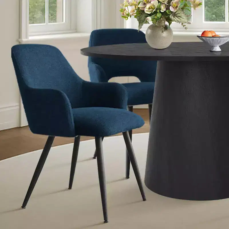 Table de salle à manger ronde de 46 po pour 4 personnes, table à pied central aspect bois et fauteuils rembourrés avec pieds en métal, idéal pour les coins-repas - Panipeachy