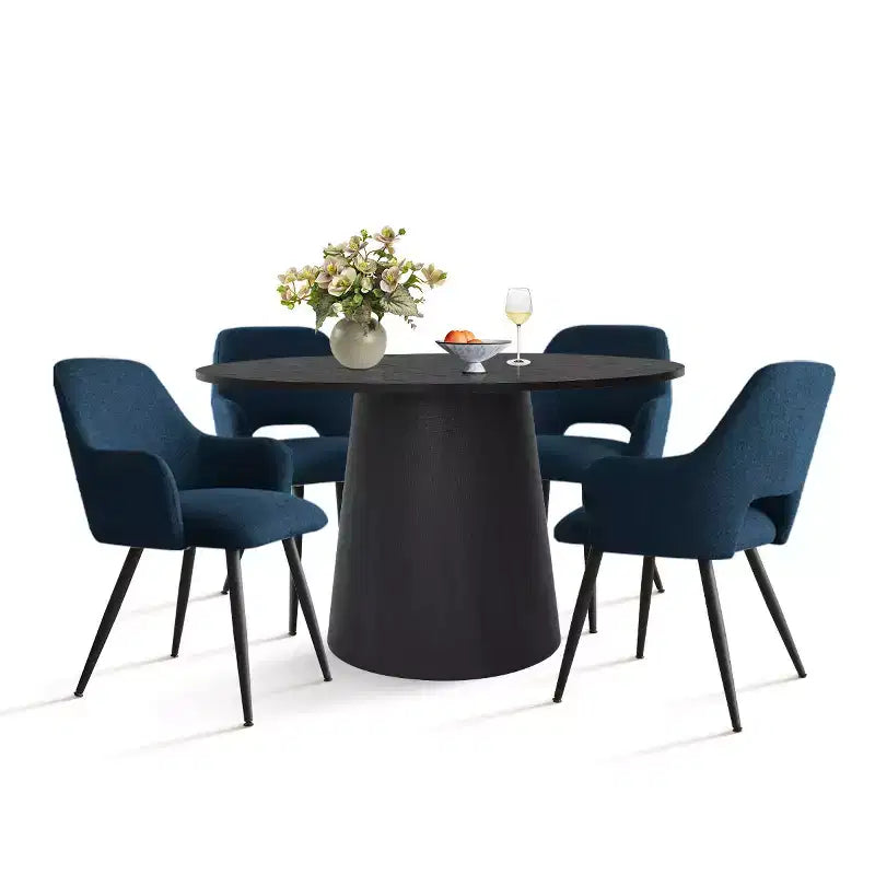Table de salle à manger ronde de 46 po pour 4 personnes, table à pied central aspect bois et fauteuils rembourrés avec pieds en métal, idéal pour les coins-repas - Panipeachy