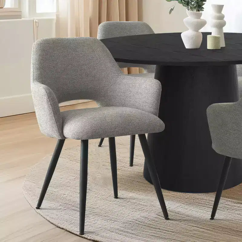 Table de salle à manger ronde de 46 po pour 4 personnes, table à pied central aspect bois et fauteuils rembourrés avec pieds en métal, idéal pour les coins-repas - Panipeachy