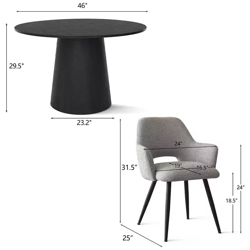 Table de salle à manger ronde de 46 po pour 4 personnes, table à pied central aspect bois et fauteuils rembourrés avec pieds en métal, idéal pour les coins-repas - Panipeachy
