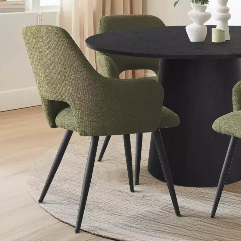 Table de salle à manger ronde de 46 po pour 4 personnes, table à pied central aspect bois et fauteuils rembourrés avec pieds en métal, idéal pour les coins-repas - Panipeachy