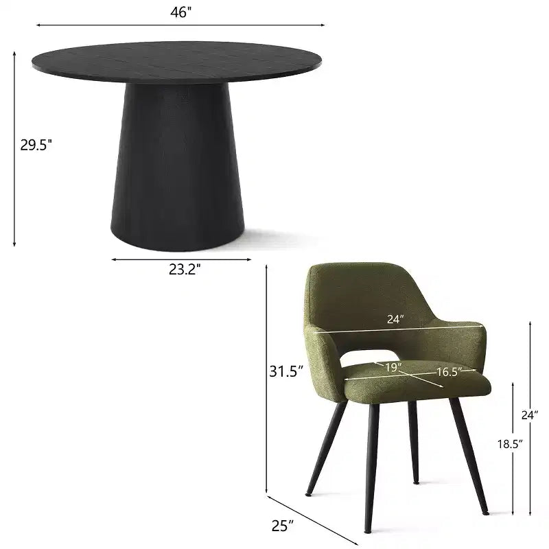 Table de salle à manger ronde de 46 po pour 4 personnes, table à pied central aspect bois et fauteuils rembourrés avec pieds en métal, idéal pour les coins-repas - Panipeachy