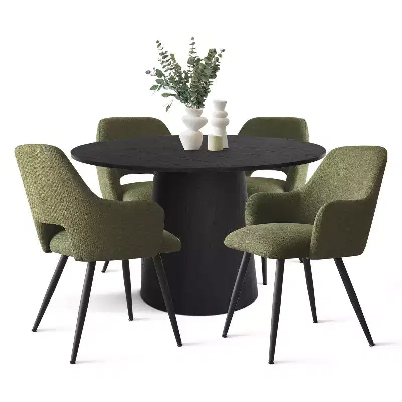 Table de salle à manger ronde de 46 po pour 4 personnes, table à pied central aspect bois et fauteuils rembourrés avec pieds en métal, idéal pour les coins-repas - Panipeachy