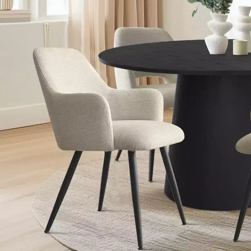 Table de salle à manger ronde de 46 po pour 4 personnes, table à pied central aspect bois et fauteuils rembourrés avec pieds en métal, idéal pour les coins-repas - Panipeachy