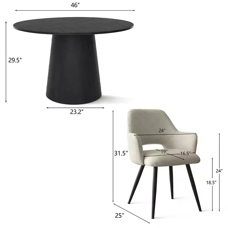 Table de salle à manger ronde de 46 po pour 4 personnes, table à pied central aspect bois et fauteuils rembourrés avec pieds en métal, idéal pour les coins-repas - Panipeachy