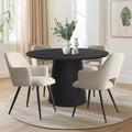 46 Round Dining Table Set for 4, Wood-Look Pedestal Table and Upholstered Armchairs with Metal Legs, Great for Kitchen Nooks-Panipeachy