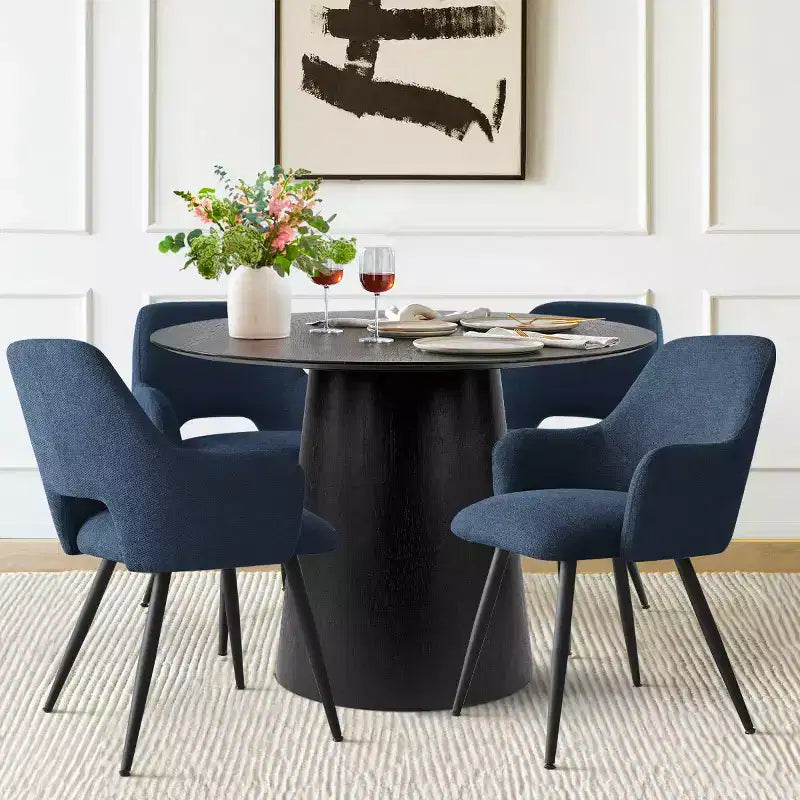 Table de salle à manger ronde de 46 po pour 4 personnes, table à pied central aspect bois et fauteuils rembourrés avec pieds en métal, idéal pour les coins-repas - Panipeachy