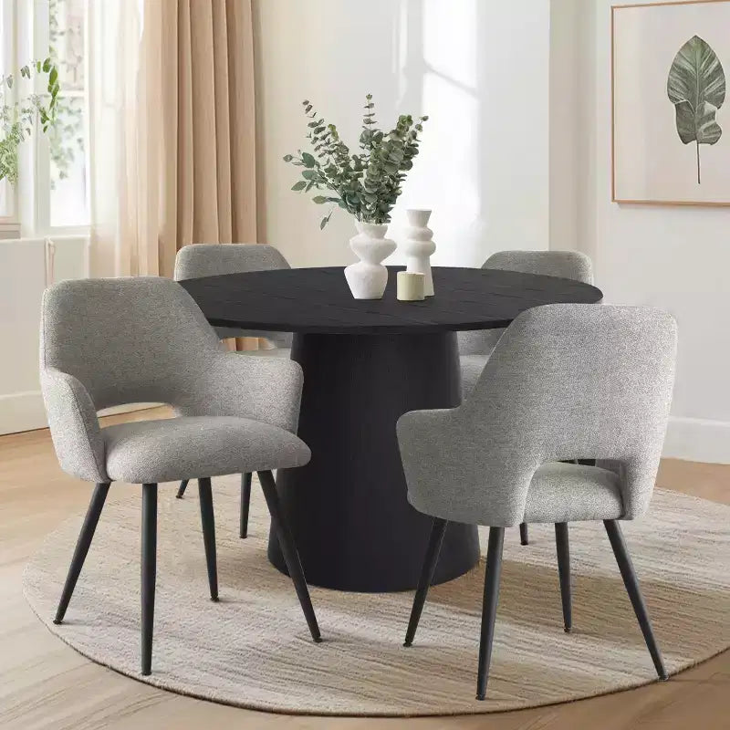 Table de salle à manger ronde de 46 po pour 4 personnes, table à pied central aspect bois et fauteuils rembourrés avec pieds en métal, idéal pour les coins-repas - Panipeachy
