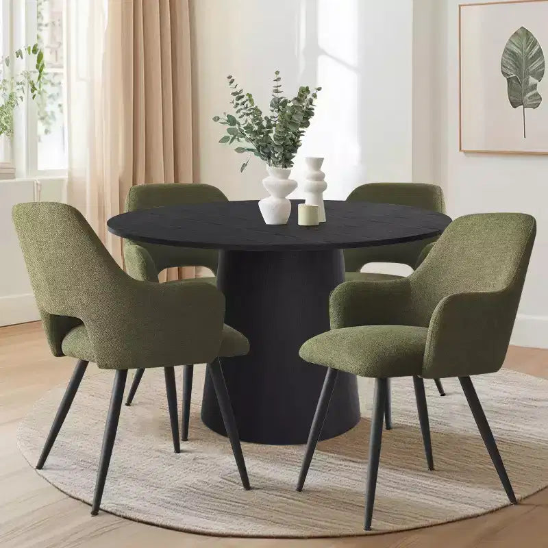 Table de salle à manger ronde de 46 po pour 4 personnes, table à pied central aspect bois et fauteuils rembourrés avec pieds en métal, idéal pour les coins-repas - Panipeachy