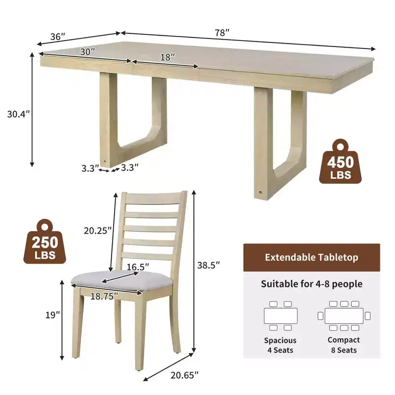 Ensemble de salle à manger extensible GDFStudio Bailey 7 pièces avec rallonge amovible de 45 cm