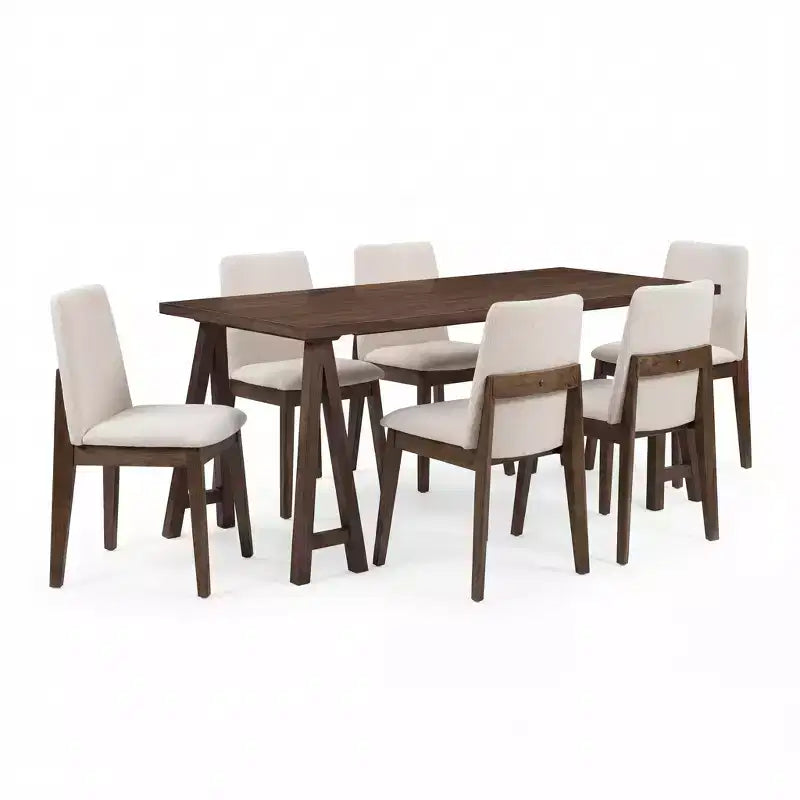 Ensemble de salle à manger 7 pièces Christopher Knight Home Ronan en bois d'hévéa rustique et tissu